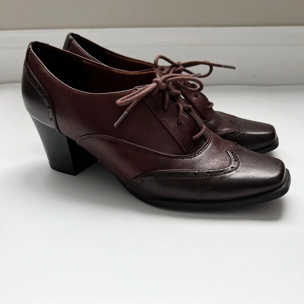 Naturalizer Safara Brown Heel Oxford Lace Up Loafer Bootie Academia Women’s 8 - Picture 4 of 12